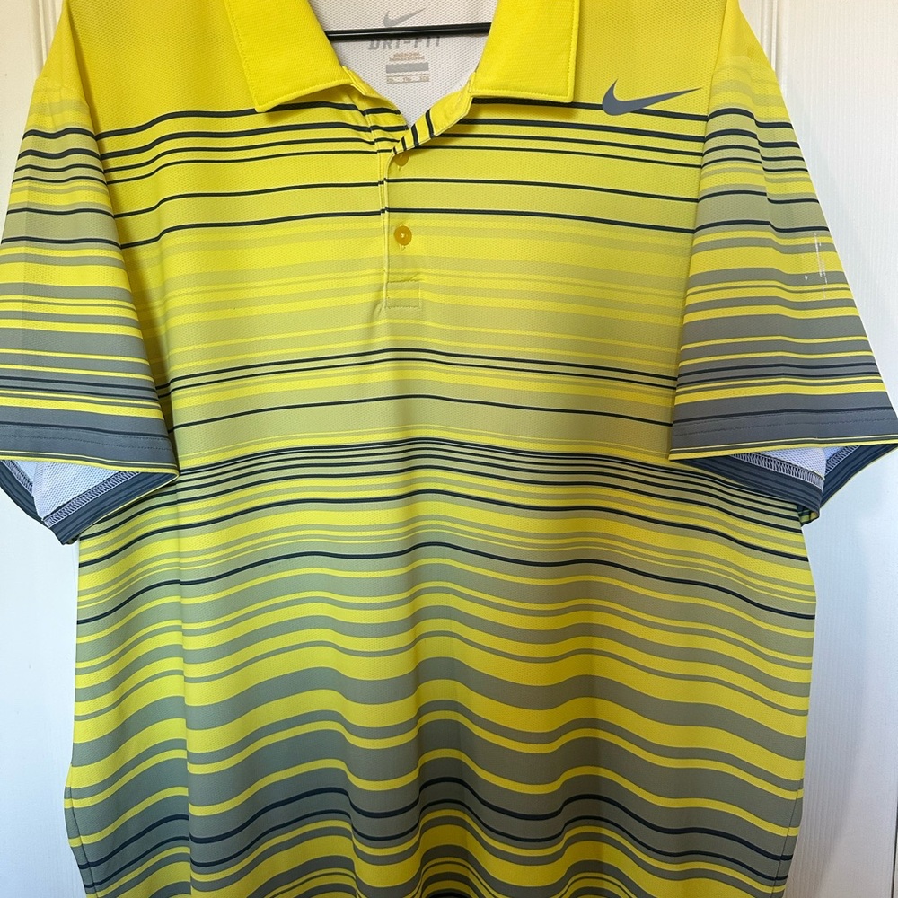 Nike Yellow and Gray Polo Shirt with Stripes